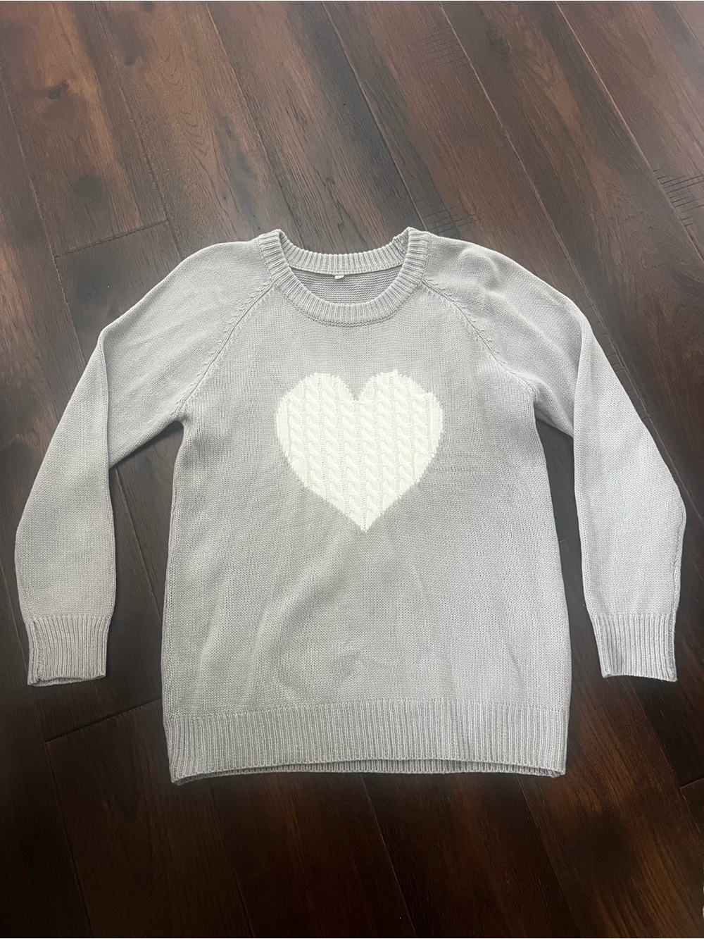 Light Gray Heart Crewneck Sweater, Women's